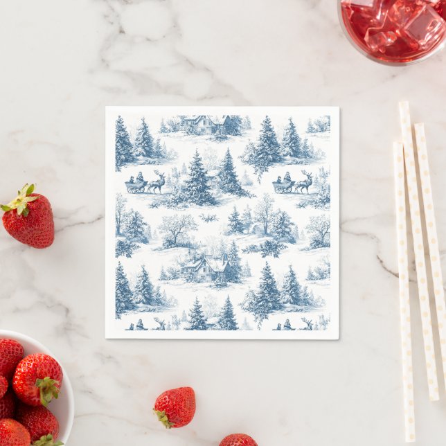 Serviette En Papier Blue Toile Christmas Pattern  (En situation)