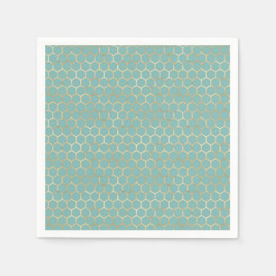 Serviette En Papier Blue Turquoise Honeycomb Gold Parties scintillant