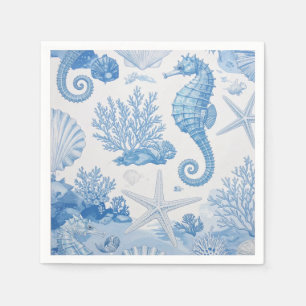 Serviette En Papier Blue Turquoise Seahorse Shell Starfish Ocean Motif