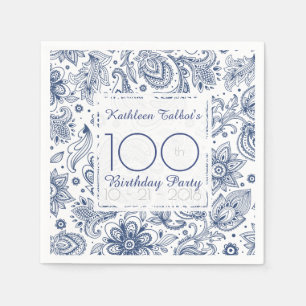 Serviette En Papier Blue Vintage 100e Anniversaire Papier de fête Napk