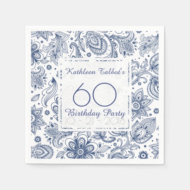 Serviette En Papier Blue Vintage 60e anniversaire Papier de fête Napki (Devant)