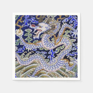 Serviette En Papier blue vintage chinese tattoo Embroidery dragon