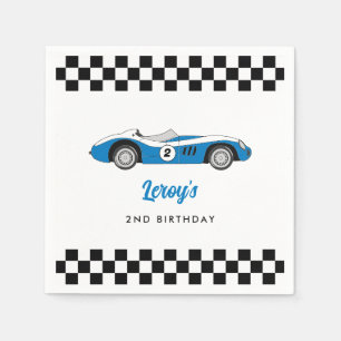 Serviette En Papier Blue Vintage Race Car Boy 2e fête d'anniversaire