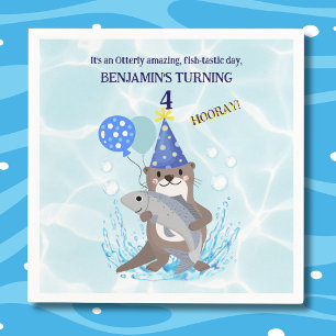 Serviette En Papier Blue Water Cute Boy Sea Otter Anniversaire