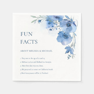 Serviette En Papier Blue Watercolor Flowers Fun Facts Wedding 