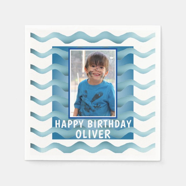 Serviette En Papier Blue Waves Boy Photo Anniversaire (Devant)