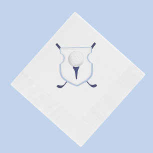 Serviette En Papier Blue & White Golf Crest, Watercolor Golf Party