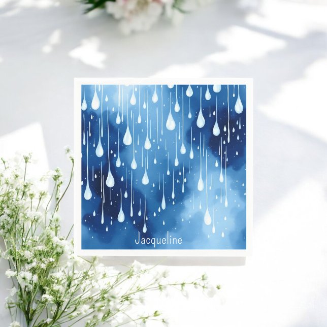 Serviette En Papier Blue White Raindrops Motif Nature (Créateur téléchargé)