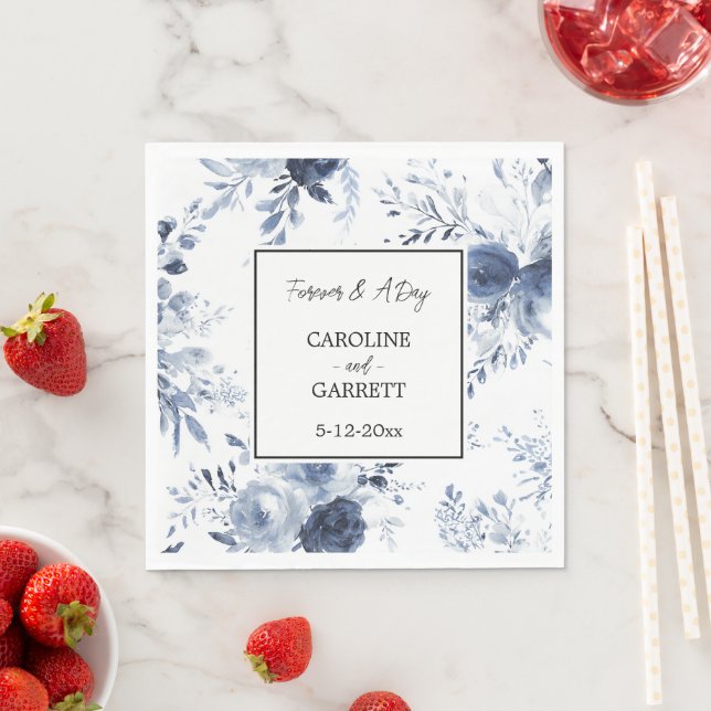 Serviette En Papier Blue White Romantic Floral Wedding (En situation)