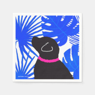 Serviette En Papier Blue White Tropical Island Black Dog Party Napkin