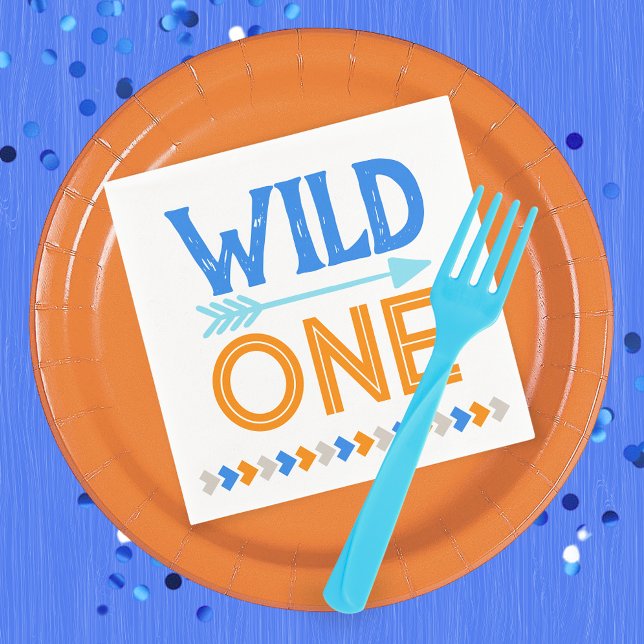 Serviette En Papier Blue Wild One Premier Anniversaire Papier Napkins (Wild One 1st Birthday Party Napkins in Royal Blue, Baby Blue and Orange)