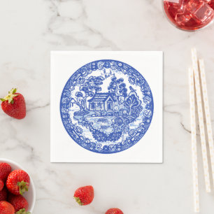 Serviette En Papier Blue Willow Lucky Cat Koi Bird Asian Temple Garden