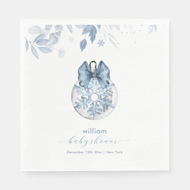 Serviette En Papier Blue Winter Bow Snowflake Ornament Baby Shower  (Devant)