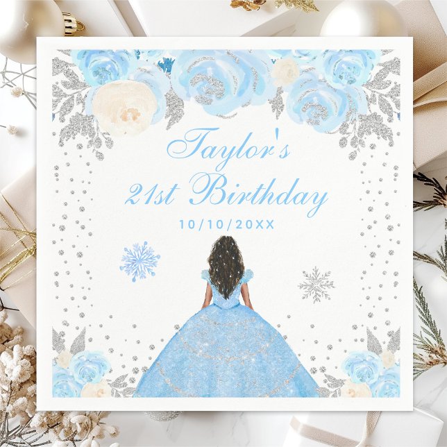 Serviette En Papier Blue Winter Dark Skin Princess Anniversaire (Créateur téléchargé)