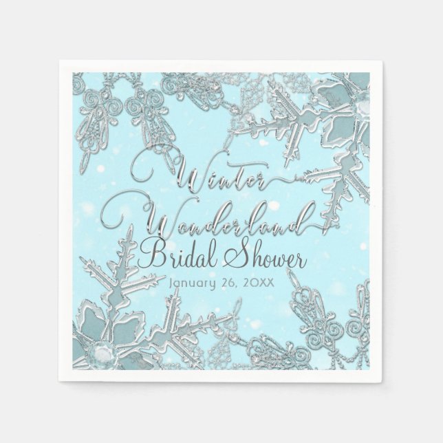 Serviette En Papier Blue Winter Wonderland Snowflakes Mariage (Devant)
