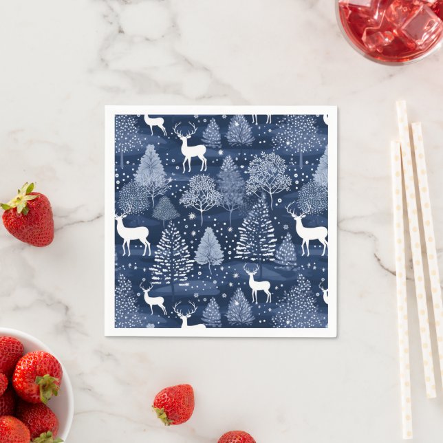 Serviette En Papier Blue Winter Woodland Christmas Reindeer Holiday (En situation)