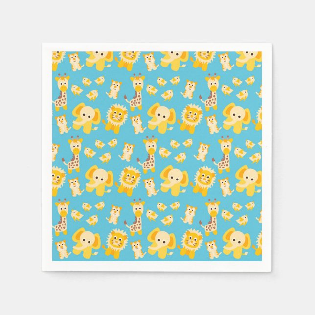 Serviette En Papier Blue Yellow Lions Elephants Safari animaux (Devant)