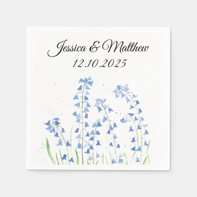 Serviette En Papier Bluebells Bleu floral Aquarelle nature Mariages (Devant)