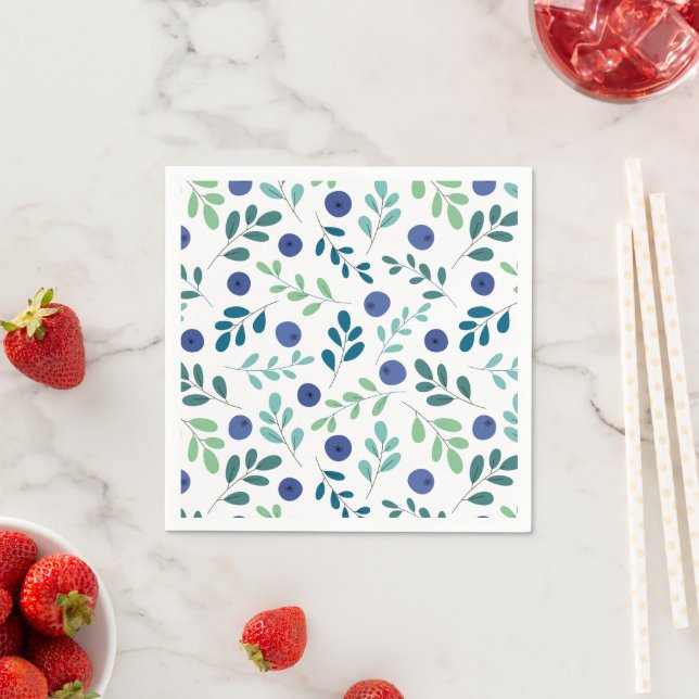 Serviette En Papier Blueberries avec Motif Feuille vert (En situation)