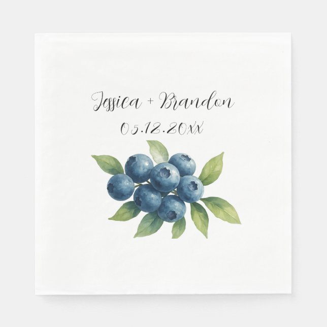 Serviette En Papier Blueberries Fruit Blueberry Watercolor Mariage (Devant)