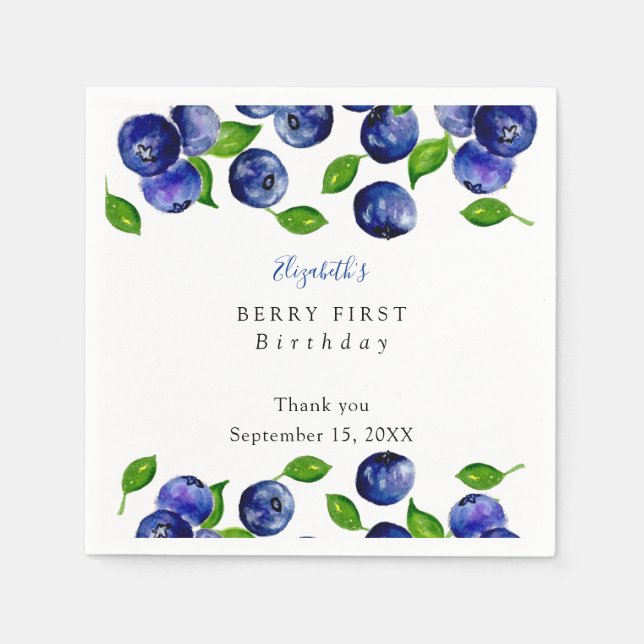 Serviette En Papier Blueberry Berry Premier Anniversaire Aquarelle Sim (Devant)