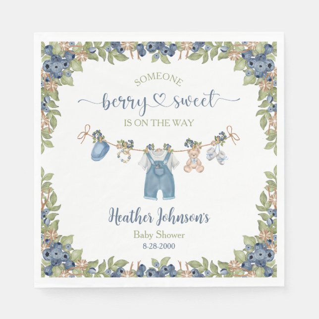 Serviette En Papier Blueberry Berry Sweet Clothesline Baby shower (Devant)