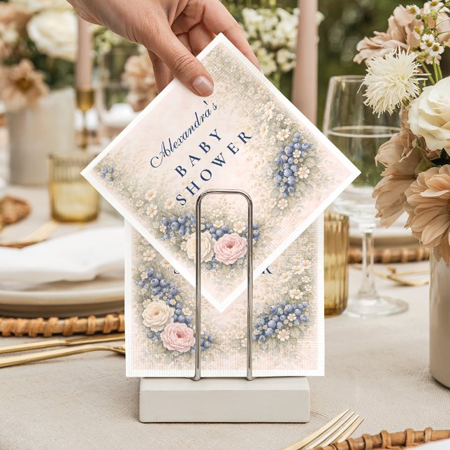Serviette En Papier Blueberry Botanical Frame Baby Shower (Créateur téléchargé)