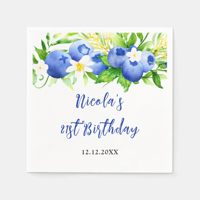 Serviette En Papier Blueberry Floral Birthday (Devant)
