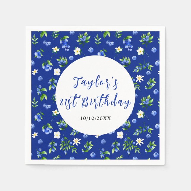 Serviette En Papier Blueberry Floral Birthday Party (Devant)