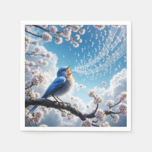 Serviette En Papier Bluebird chante sur une branche de cerisier