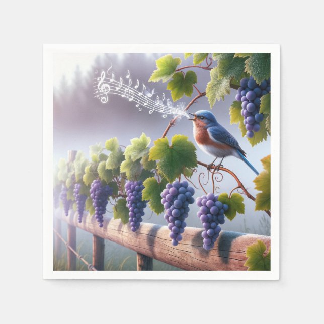Serviette En Papier Bluebird chante sur une vigne (Devant)