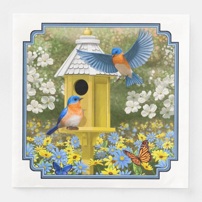 Serviette En Papier Bluebirds et Tall Yellow Birhouse (Devant)