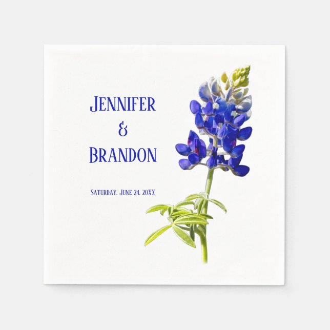 Serviette En Papier Bluebonnet Floral sur blanc, Mariage (Devant)
