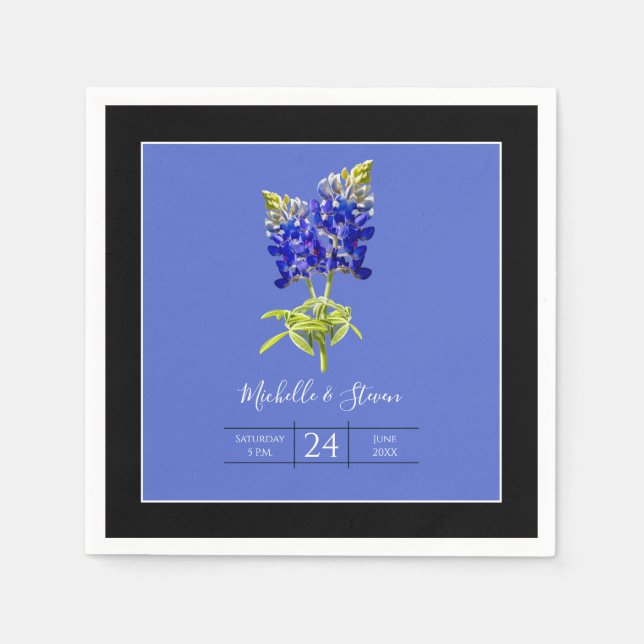 Serviette En Papier Bluebonnets du Texas sur le bleu, mariage du print (Devant)