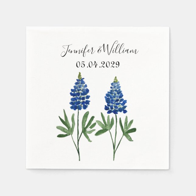 Serviette En Papier Bluebonnets Texas fleurs aquarelle Mariage Floral (Devant)