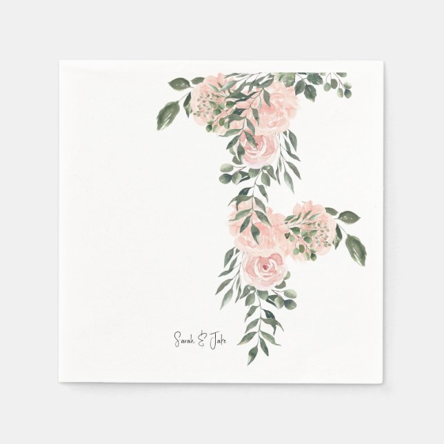 Serviette En Papier Blush aquarelle floral blanc cocktail de mariage (Devant)