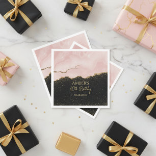 Serviette En Papier Blush Champagne Or Pailleté Aquarelle Abstraite