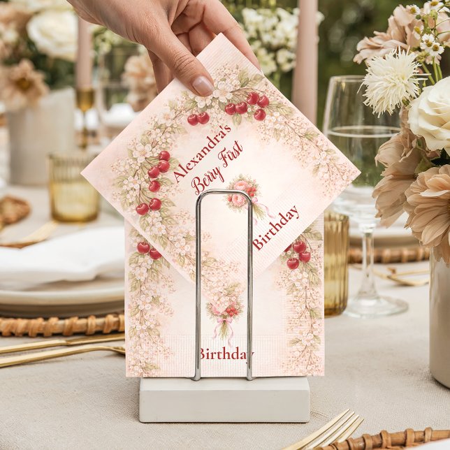 Serviette En Papier Blush Cherry Botanical Party 1st Birthday (Créateur téléchargé)