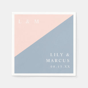 Serviette En Papier Blush Dusty Blue Moderne Élégant Mariage Monogramm