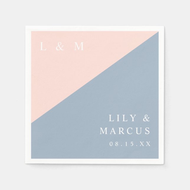 Serviette En Papier Blush Dusty Blue Moderne Élégant Mariage Monogramm (Devant)