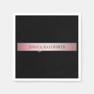 Serviette En Papier Blush Élégant Faux Or Rose   Nom & Initiales