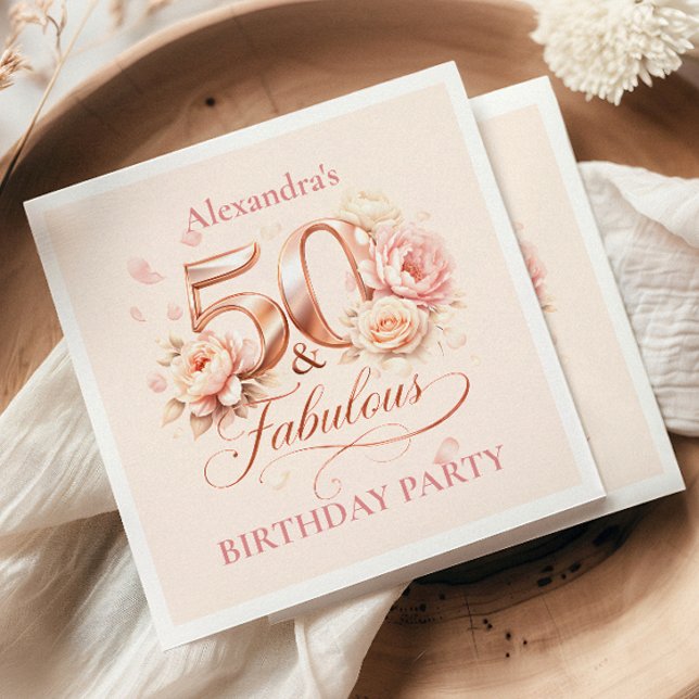 Serviette En Papier Blush Floral Elegant 50th Birthday (Créateur téléchargé)