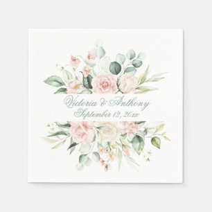 Serviette En Papier Blush Floral Elegant Script Nom Mariage