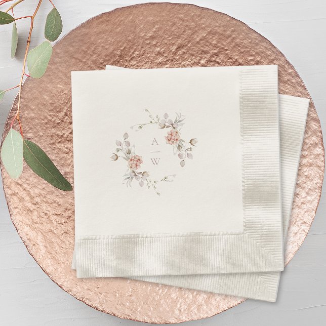 Serviette En Papier Blush Floral Monogram Wedding Napkins (Créateur téléchargé)