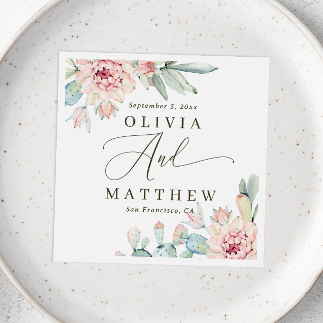 Serviette En Papier Blush Floral Succulent Mariage | Botanique du dése (Créateur téléchargé)