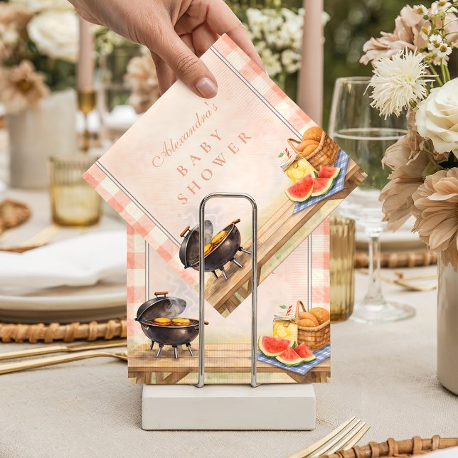 Serviette En Papier Blush Gingham Baby Q Baby Shower (Créateur téléchargé)