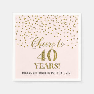 Serviette En Papier Blush Gold Confetti encourage à 40 ans anniversair