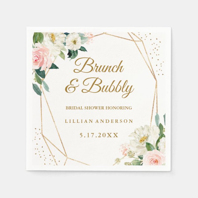 Serviette En Papier Blush Gold Floral Brunch Et Bubbly (Devant)