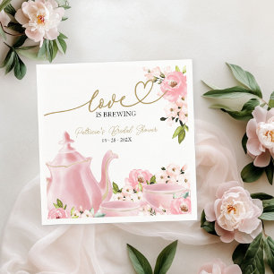 Serviette En Papier Blush Gold Floral Love is Brewing Enterrement de V