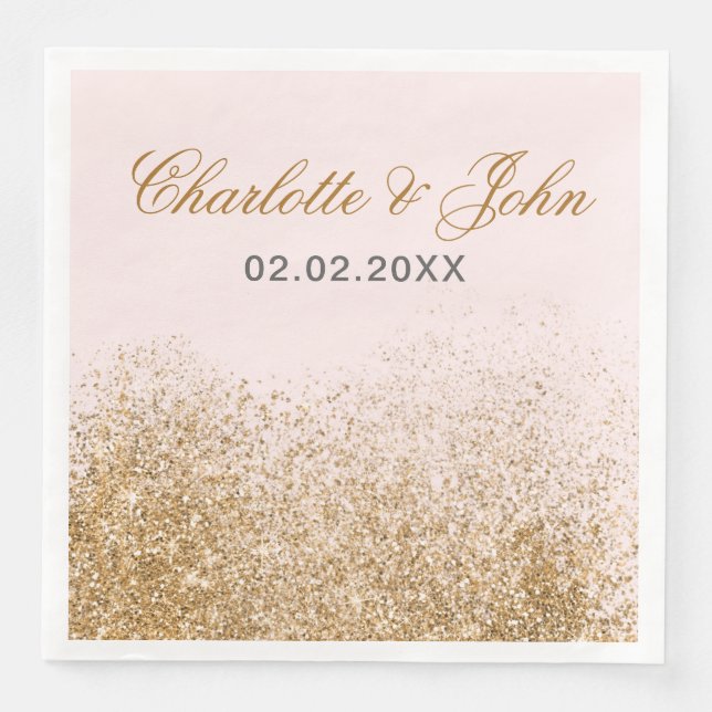 Serviette En Papier Blush Gold Parties scintillant Sparkle Mariage élé (Devant)